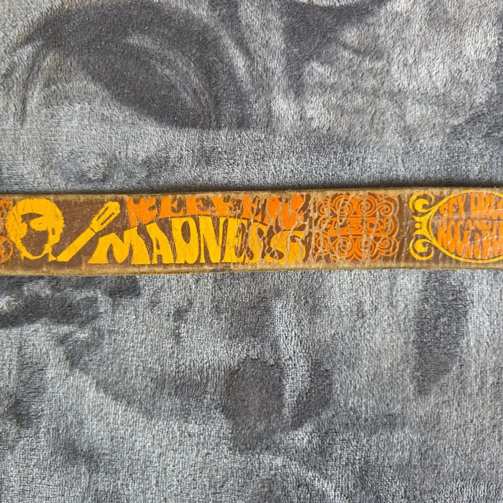 Leather Island Bill Lavin Psychedelic Rock Leather Belt Brown Orange Yellow 36